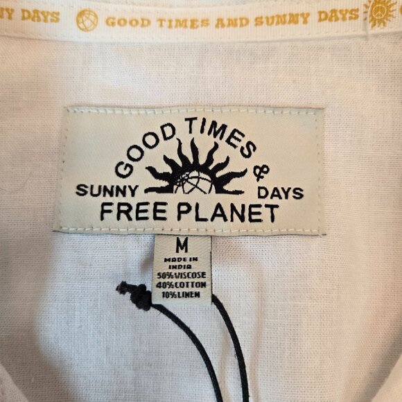 Free Planet Sunny Days Good Times Men Embroidered Short Sleeve Shirt Sz: M Ivory - Picture 9 of 12